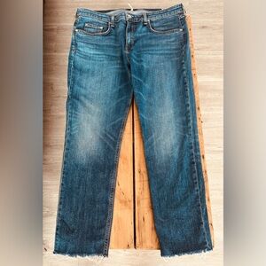 Rag & Bone Dre Low Rise Slim Boyfriend Jeans Womens 32* Blue Medium Wash Raw Hem